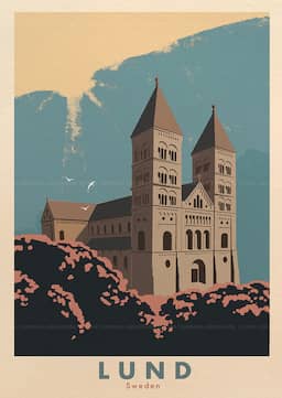 Lund Sweden Travel Poster – Lund Cathedral Historic Wall Art thumbnail 1